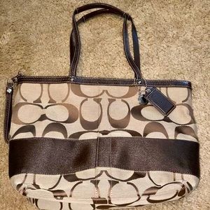 Coach 10124 Signature Brown Striped Shoulder Bag